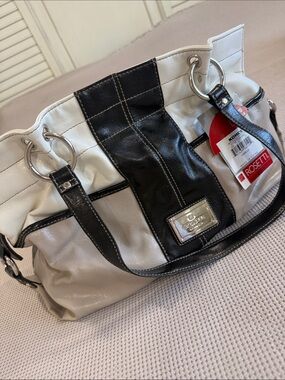 Rosetti Black and Cream Two-Tone Shoulder Tote
